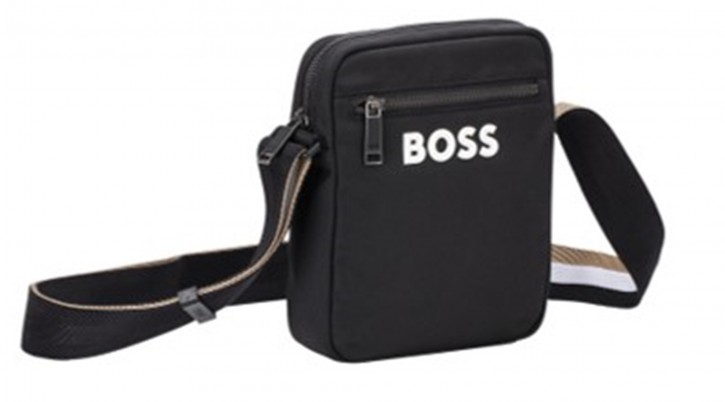 Boss Umhängetasche Catch_3.0 M_NS Zip aus recyceltem Material mit Logo weiß  schwarz 001