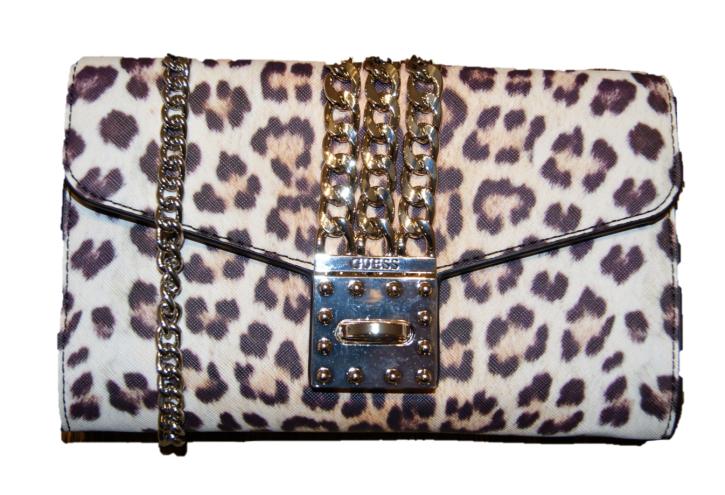 Guess Damen Prisma Clutch Umhängetasche, Mehrfarbig (Leopard) 23x13x4 cm