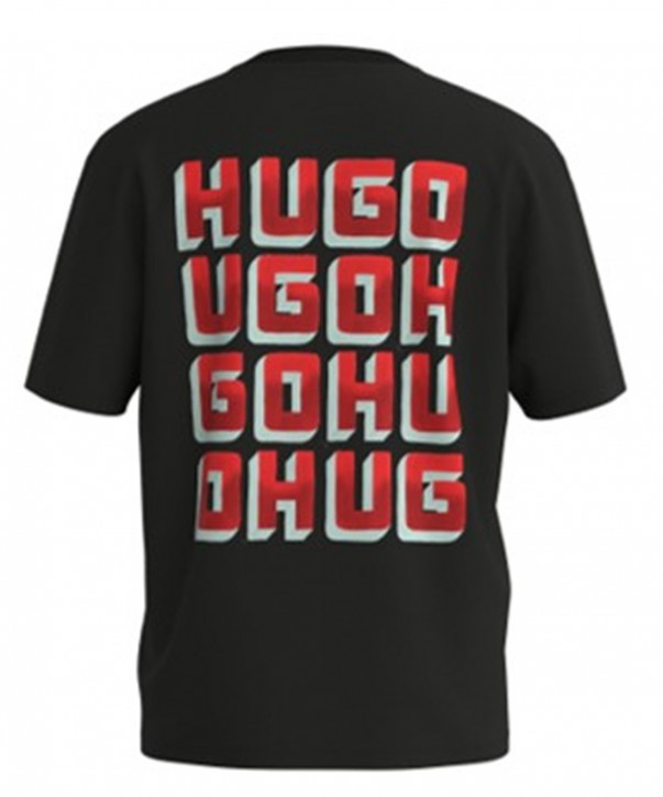 Hugo Relaxed-Fit Diqitee T-Shirt aus Baumwolle mit großen Logos auf der Rückseite schwarz 001