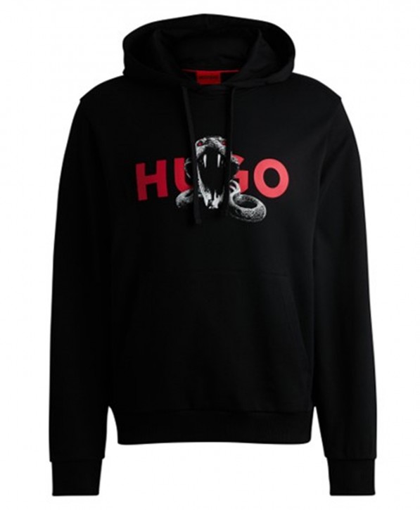 Hugo Hoodie Dueleyo aus Baumwoll-Terry mit Grafik-Prints von Tieren  schwarz 001